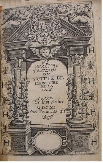 Frontispice de l'édition de 1611 du Mercure François, ancêtre de la presse française édité en France par Jean et Étienne Richer dès 1610. (Crédit photo : Domaine public)