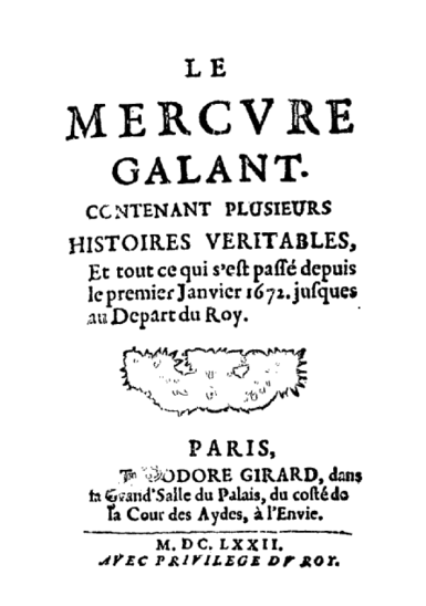 Le Mercure Galant, presse people de 1672 (Crédit photo : Domaine public)